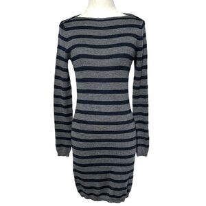 LOFT Merino Wool‎ Blend Long Sleeve Sweater Dress Navy Gray Stripe size XS
